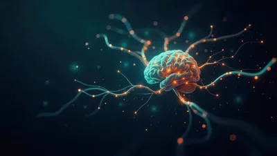 Digital Human Brain With Glowing Neural Network Connections