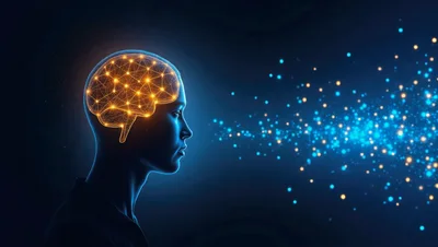 Digital Human Head With Glowing Neural Network Brain