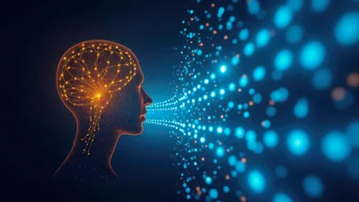 Digital Human Head With Glowing Neural Network Brain