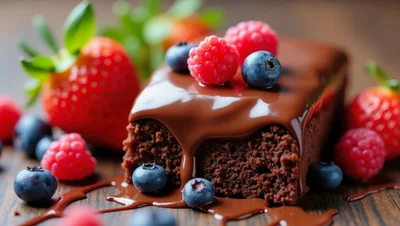 Chocolate Brownie Topped With Fresh Berries