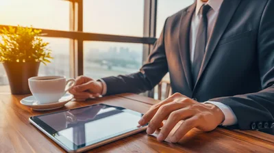 Businessman Using Digital Tablet at Office Desk