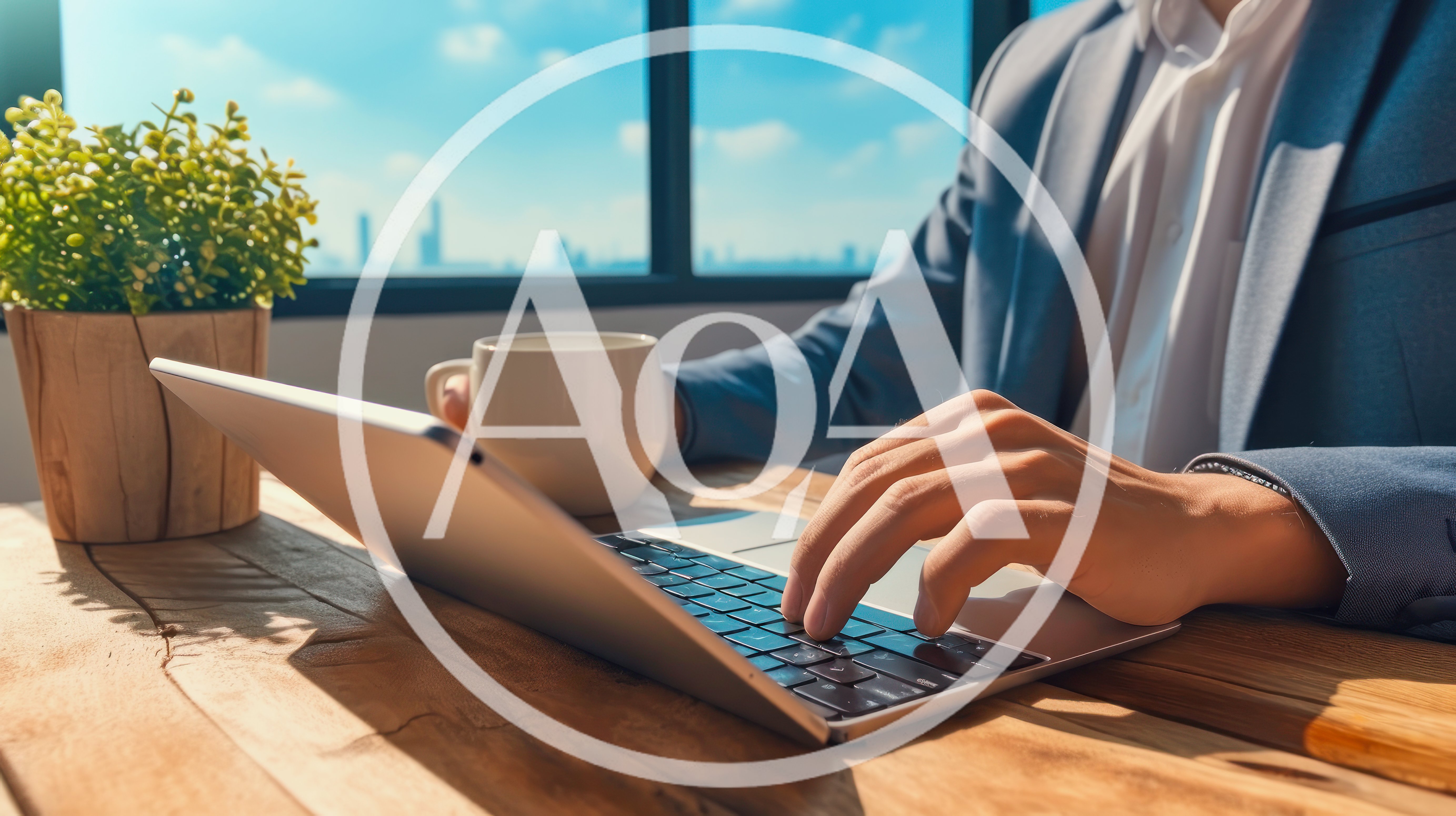 Businessman Typing On Laptop In Sunny Office