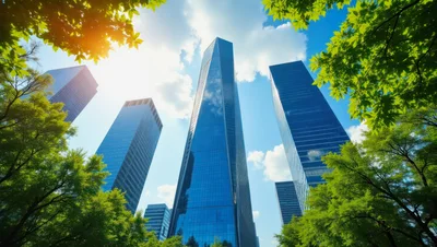 Modern Glass Skyscrapers Under Bright Sunny Sky