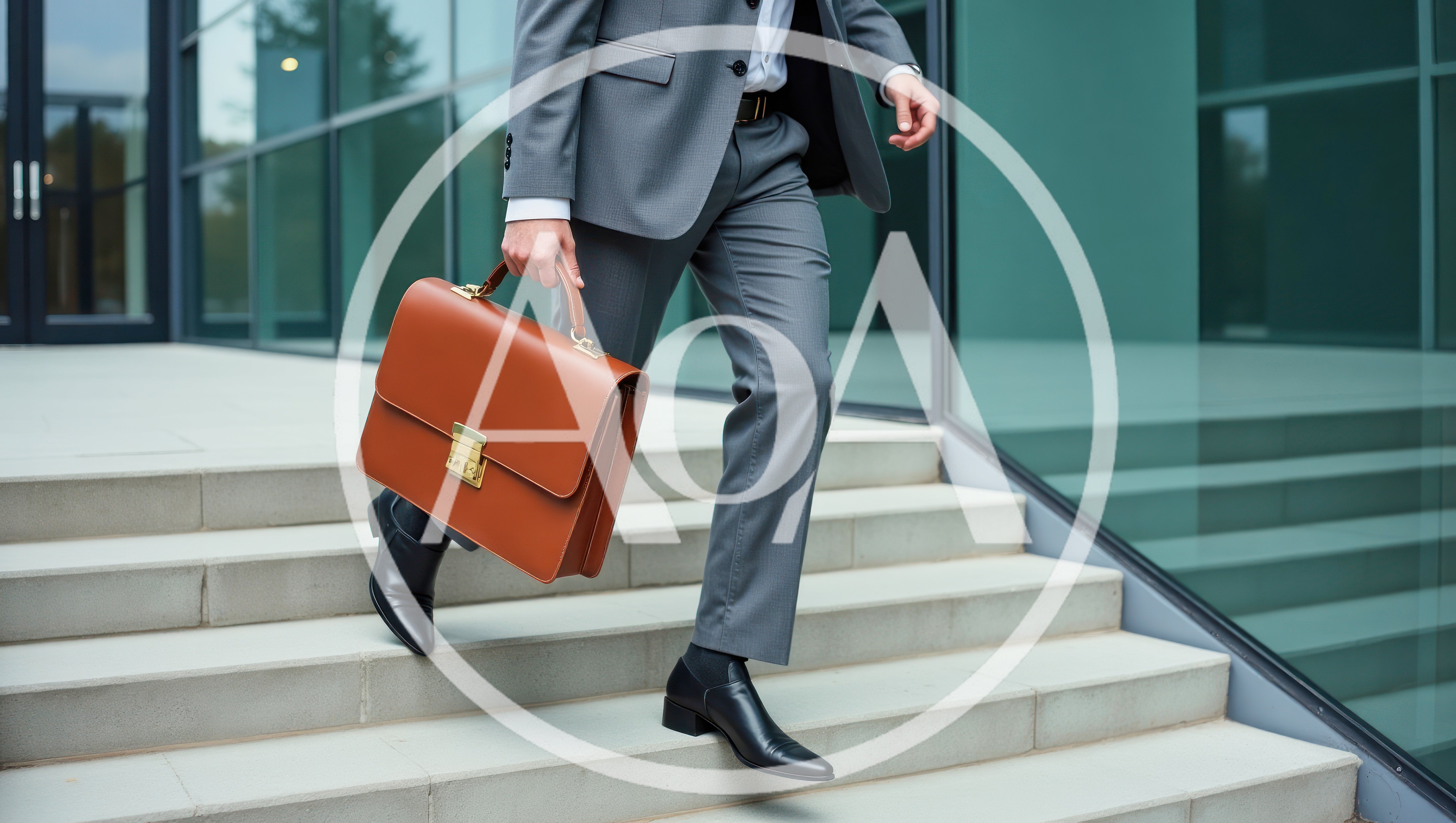 Businessman Walking Down Office Building Stairs With Briefcase