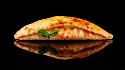 Freshly Baked Calzone Pizza With Basil Garnish