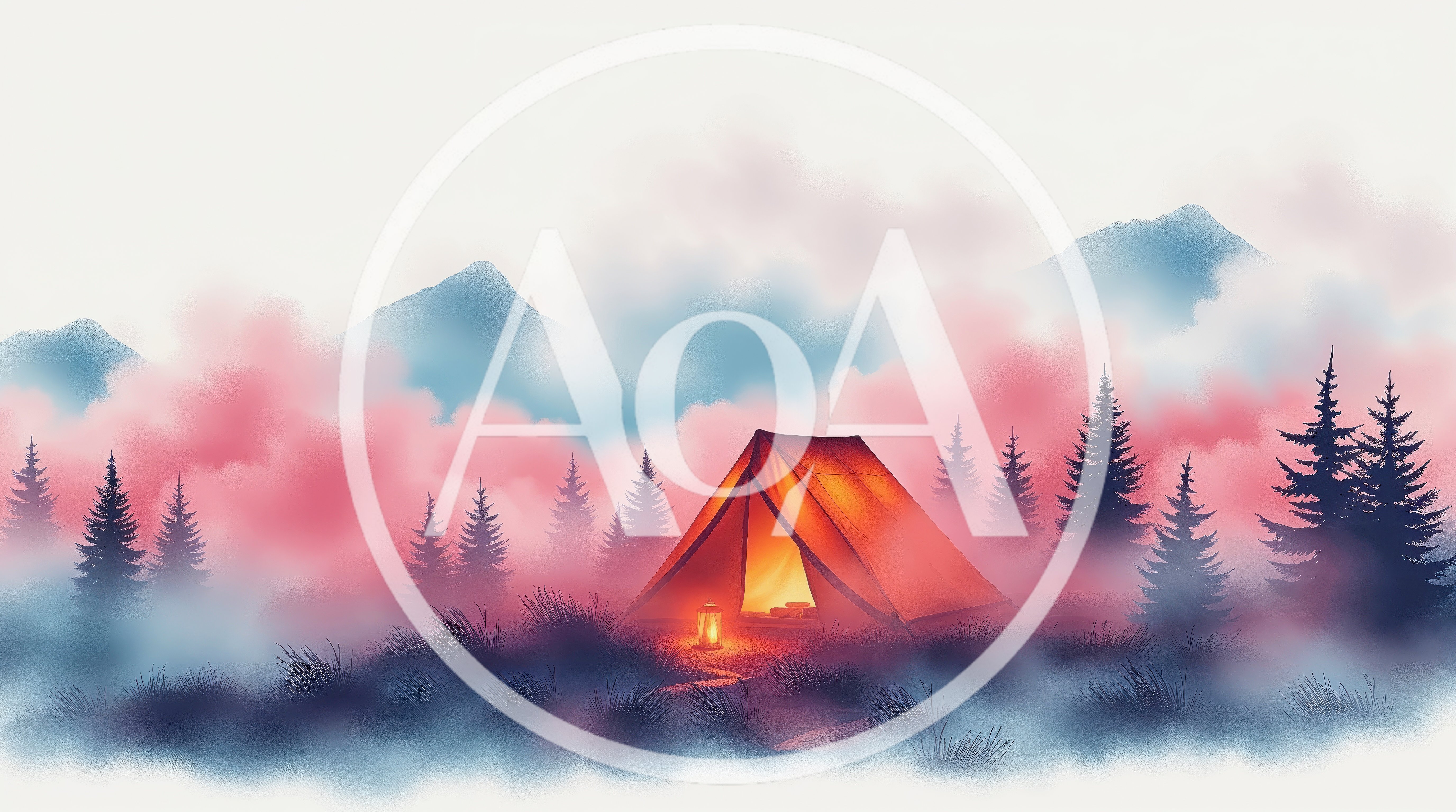 Illuminated Camping Tent In Misty Forest Landscape