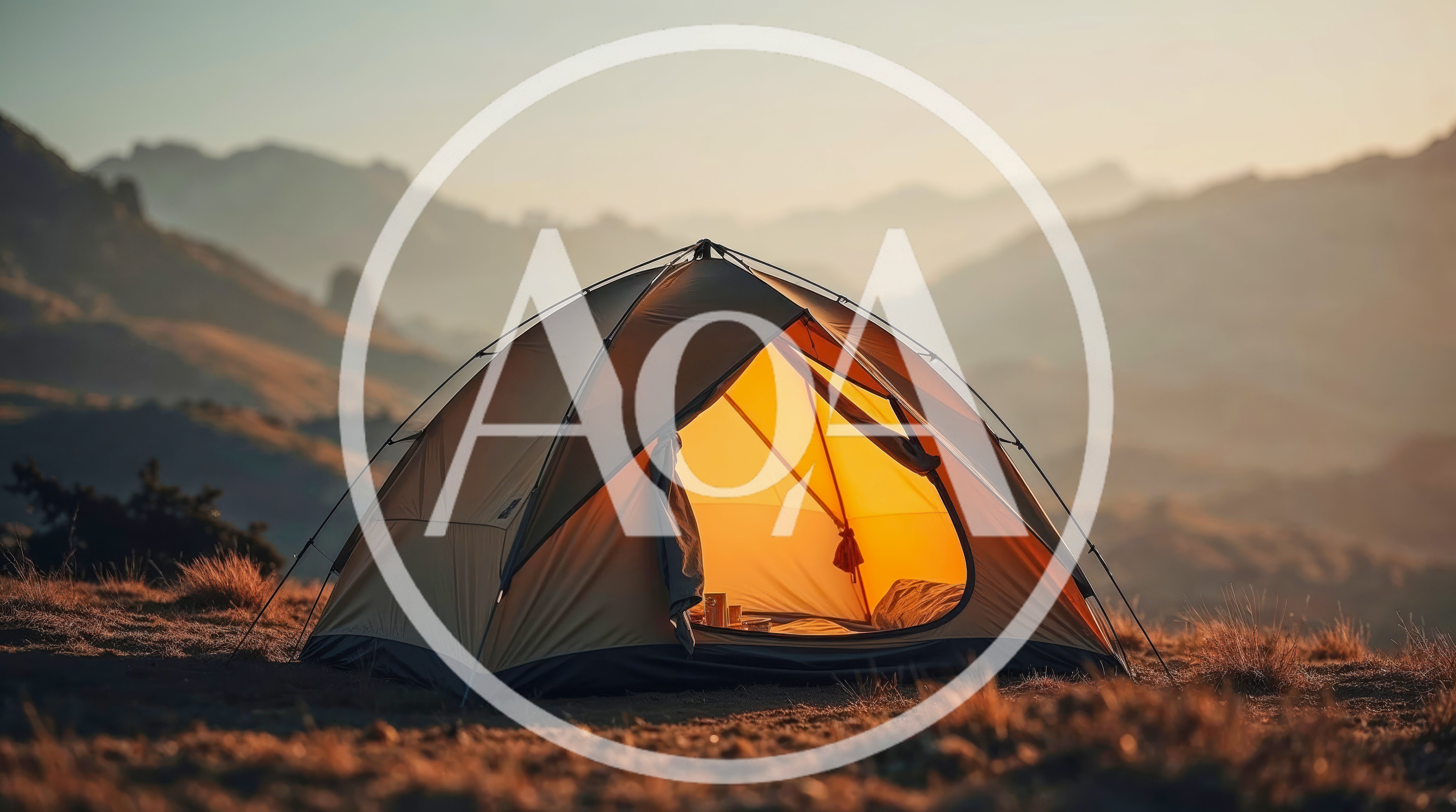 Camping Tent Pitched In Mountain Landscape At Sunset