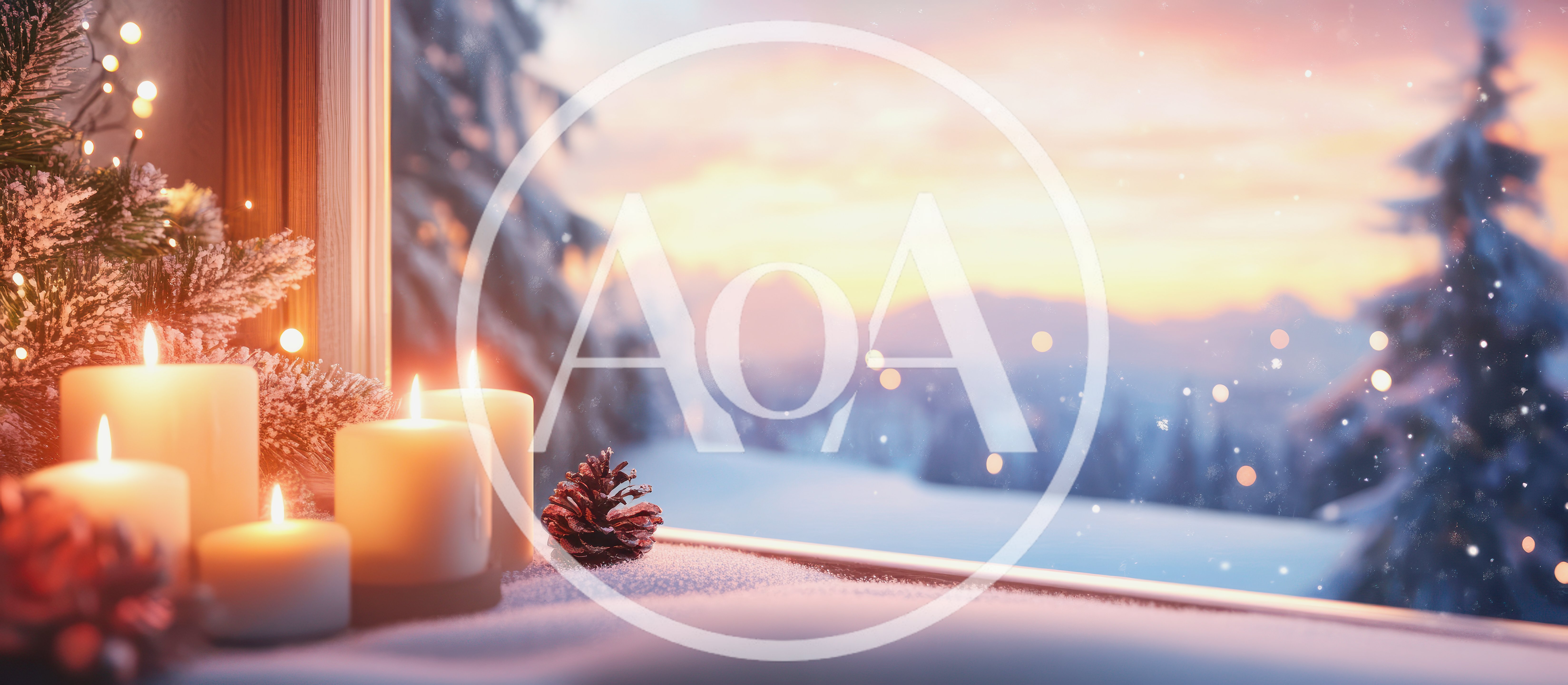 Cozy Winter Window Scene With Candles And Pinecone