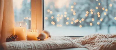 Cozy Winter Window Sill With Candles And Ornaments