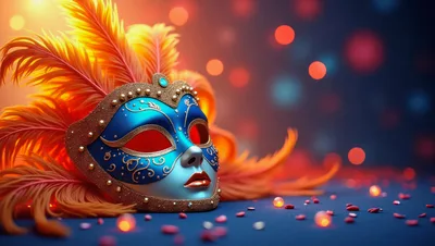 Venetian Masquerade Mask With Orange Feathers