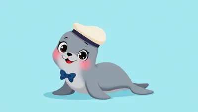 Cute Cartoon Seal Wearing A Sailor Hat And Bowtie