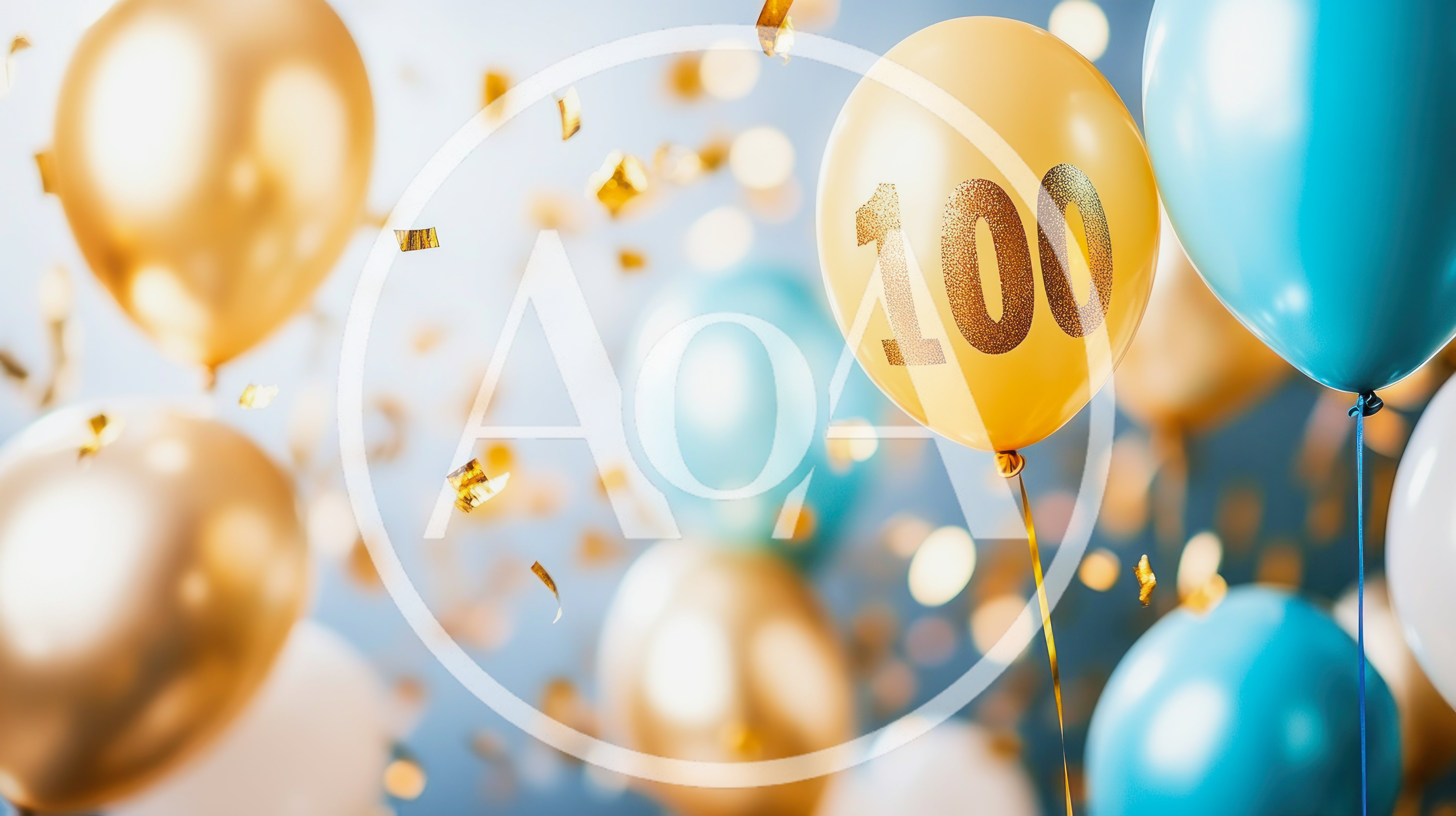 Gold And Blue Balloons With Confetti For 100th Anniversary