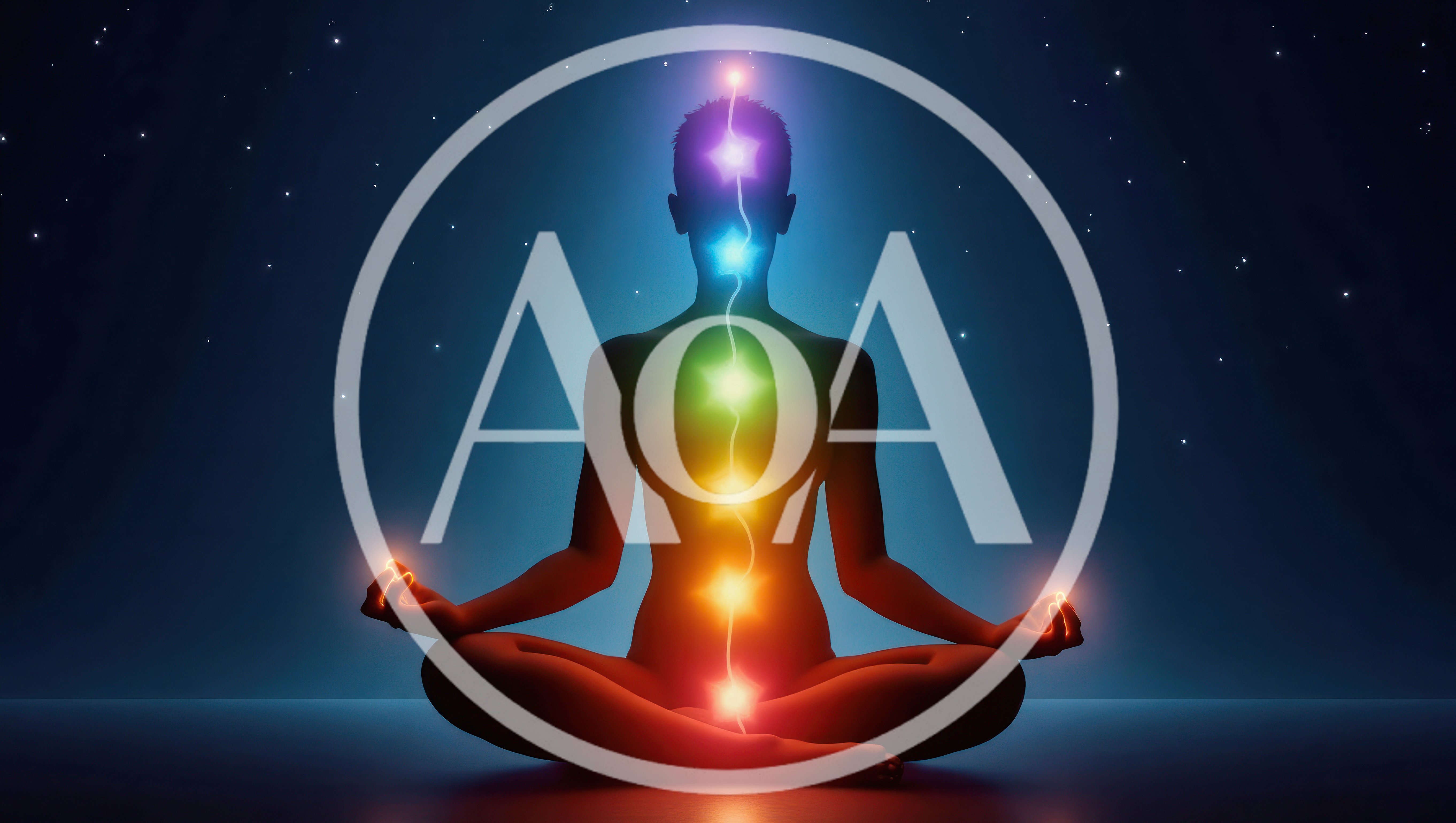 Silhouette Of A Person Meditating With Glowing Chakra Points
