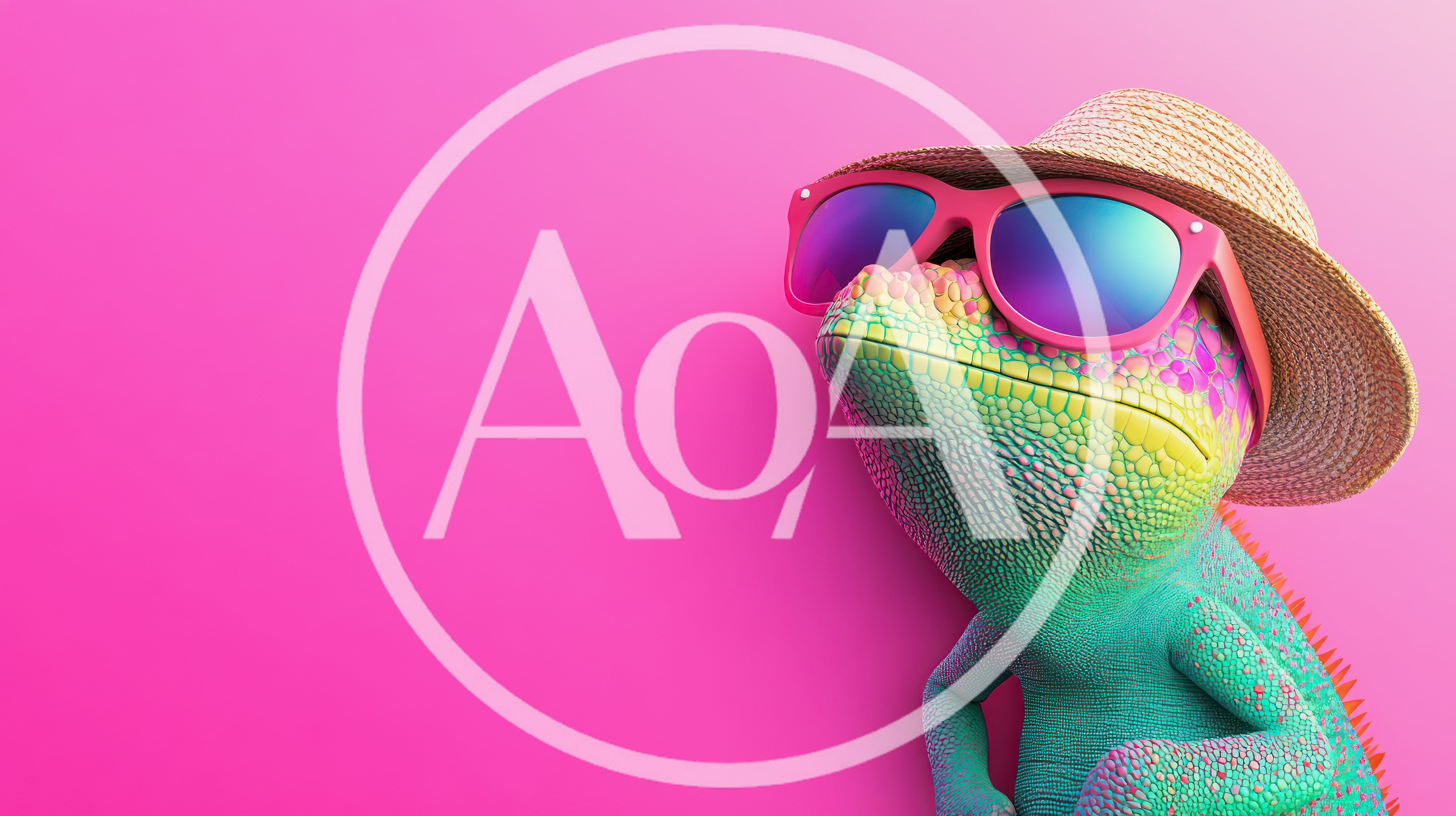 Chameleon Wearing Sunglasses And Straw Hat