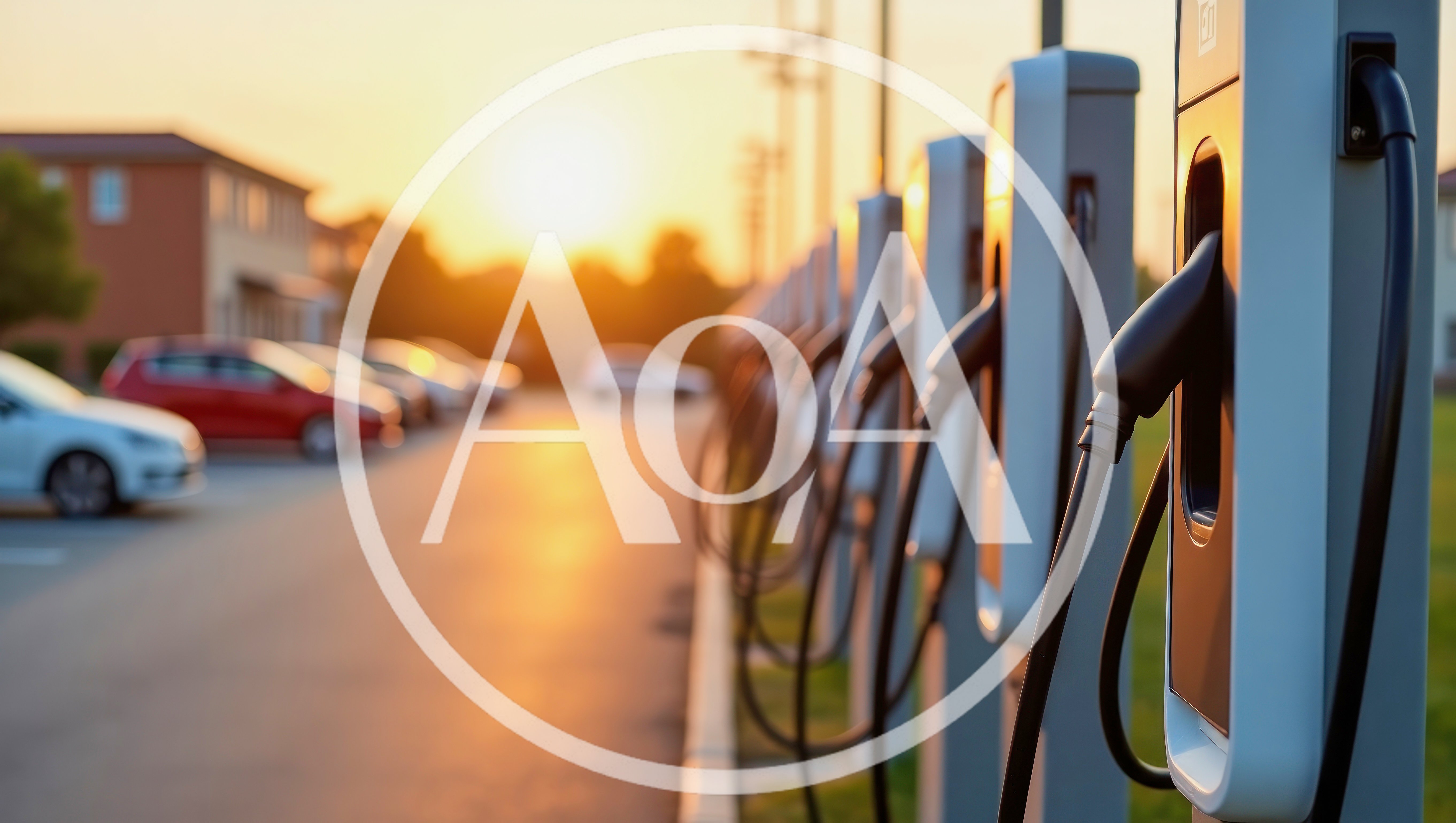 Electric Vehicle Charging Station Row At Sunset