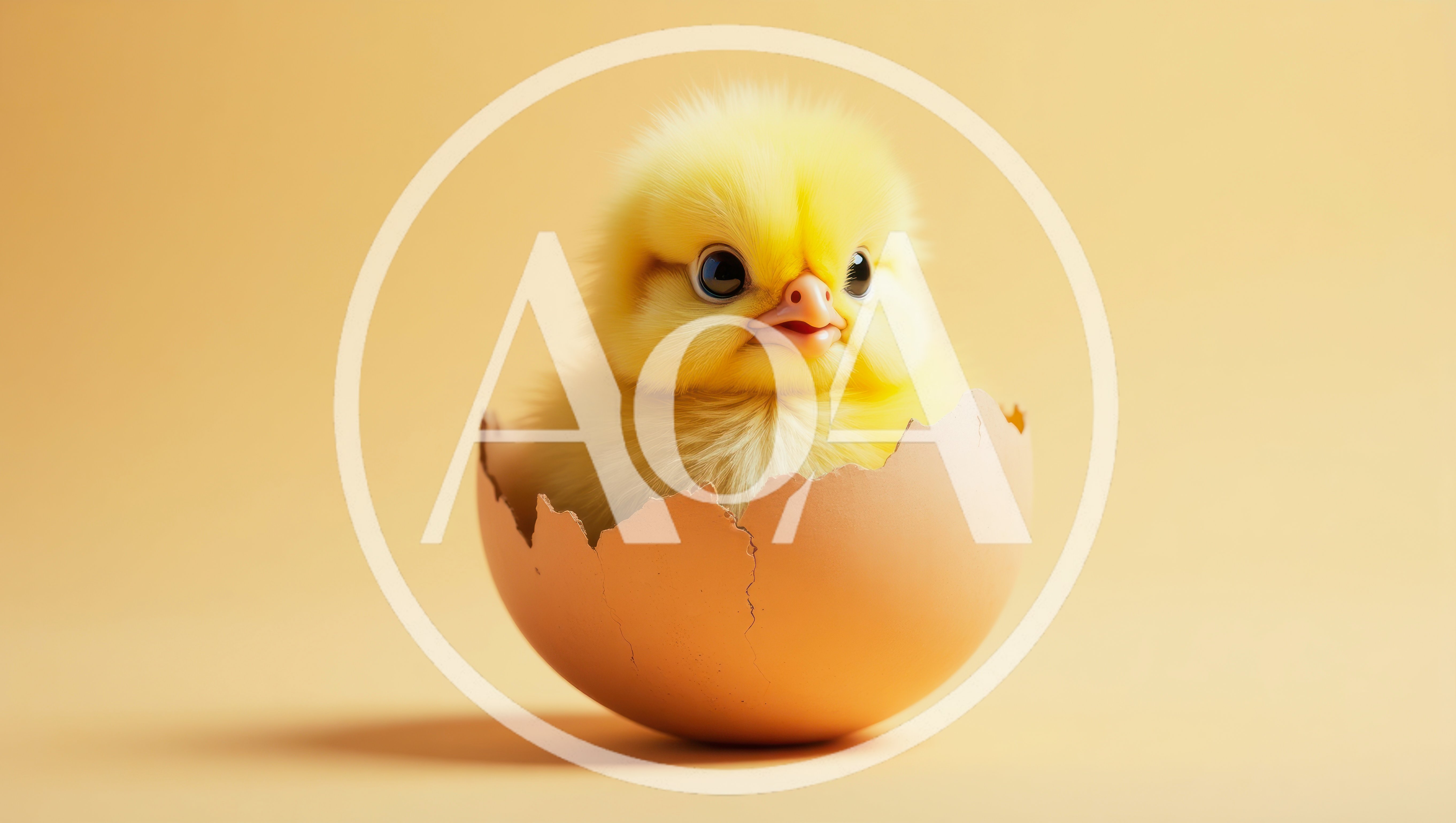 Cute Fluffy Yellow Chick Hatching From An Egg