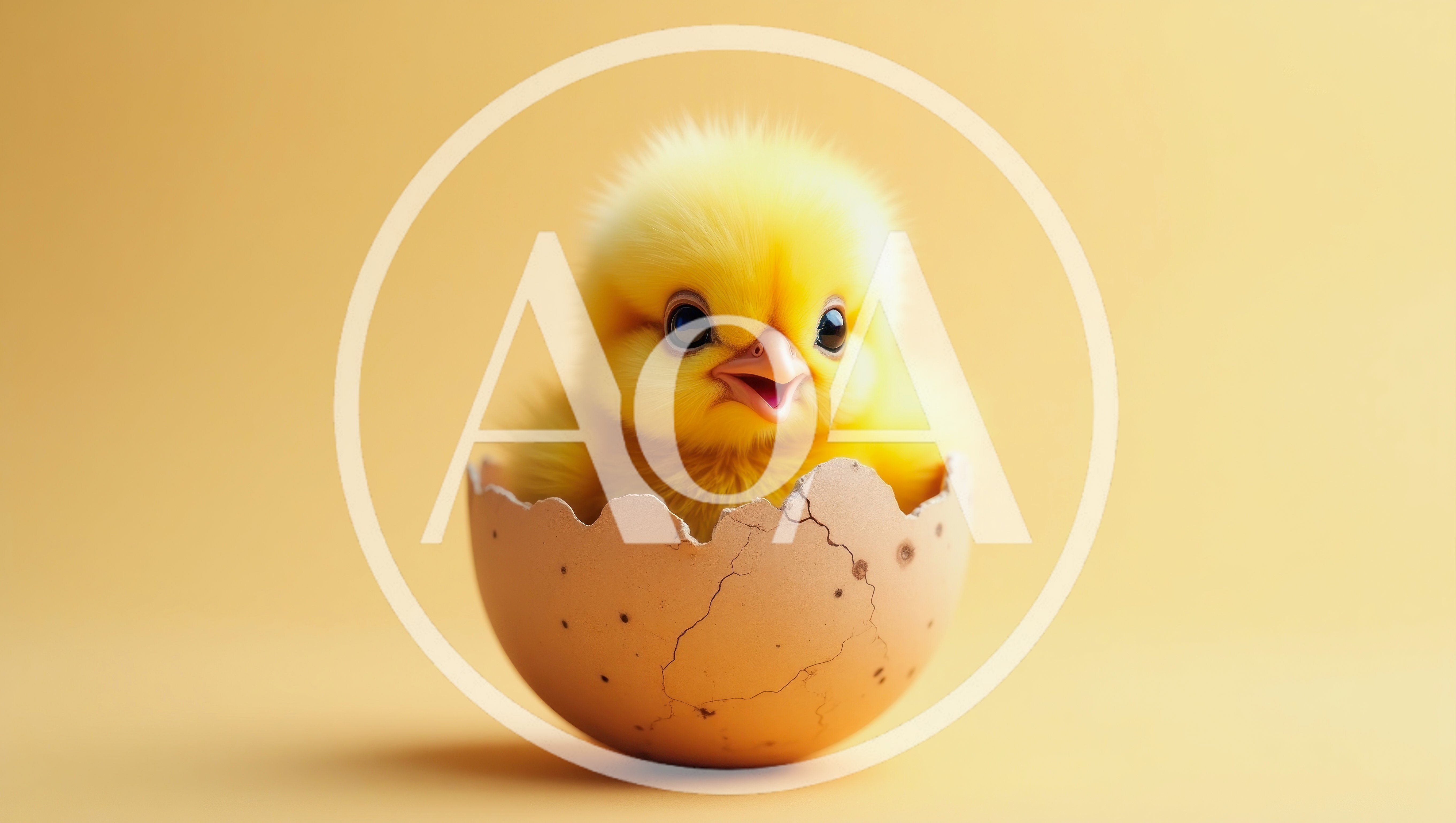 Cute Fluffy Yellow Chick Hatching From A Cracked Egg