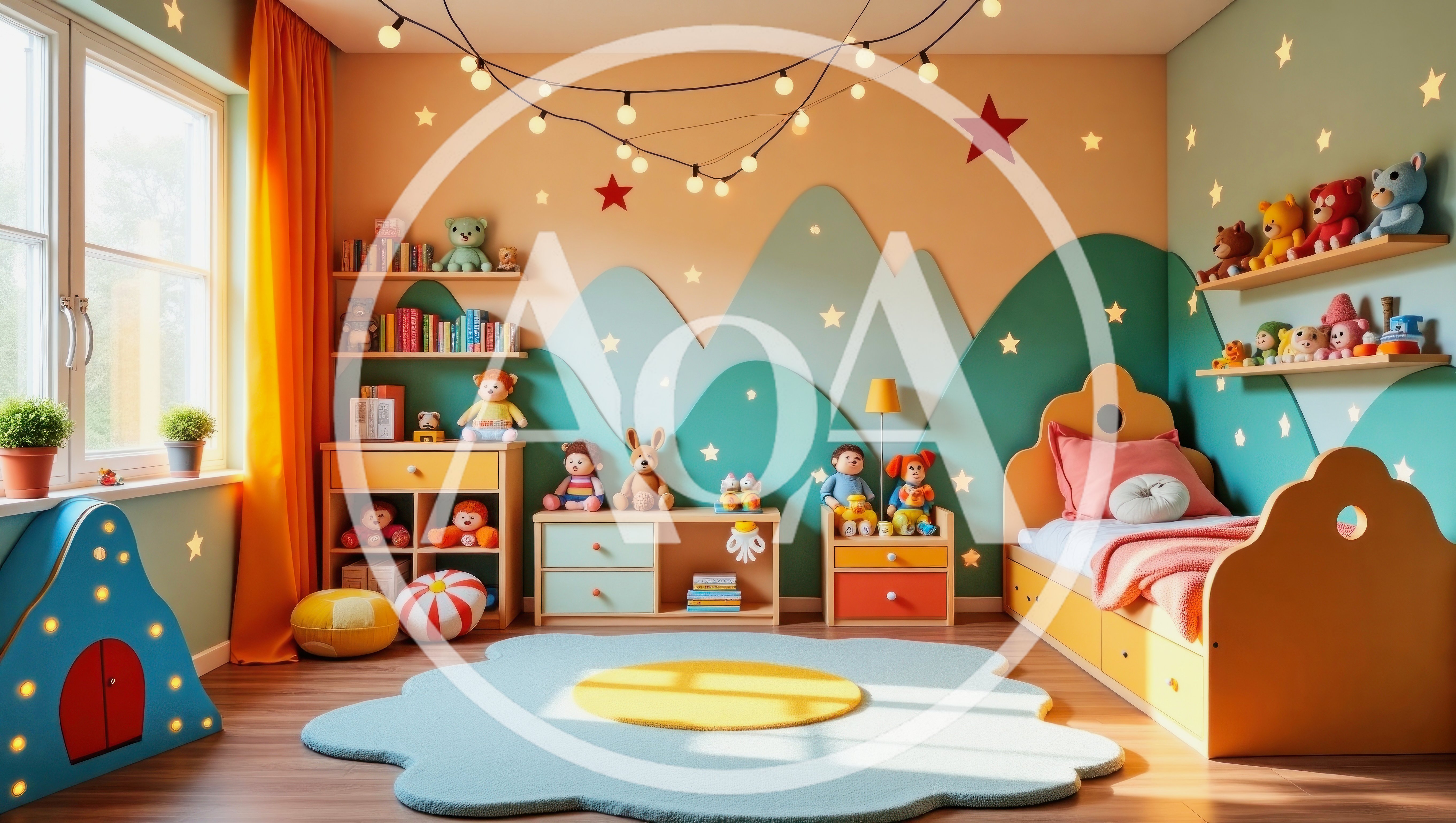Cozy Children Bedroom With Mountain Wall Decor