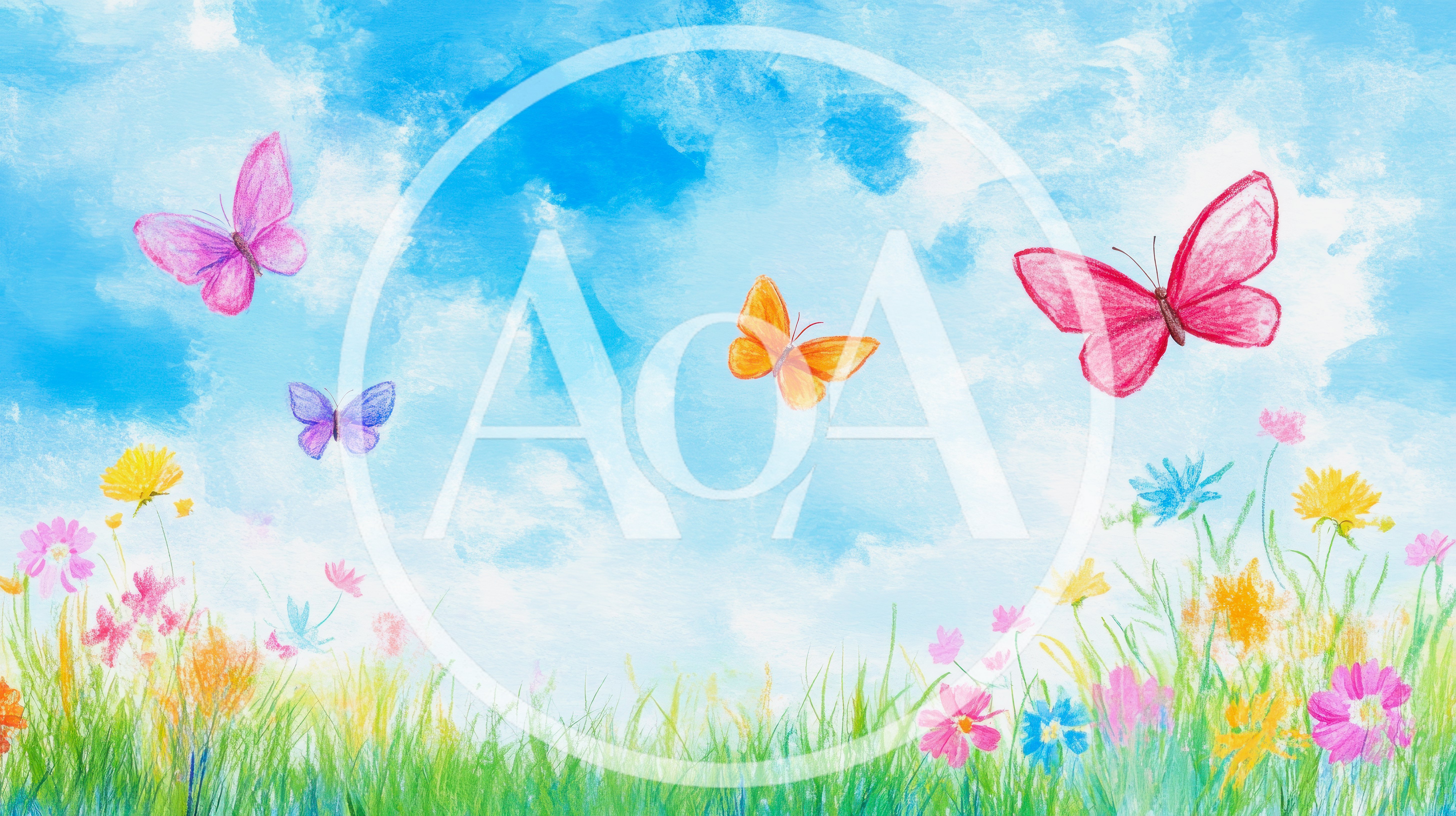 Watercolor Painting Of Butterflies Flying Over A Wildflower Meadow