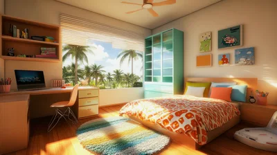 Modern Bedroom Interior With Tropical View