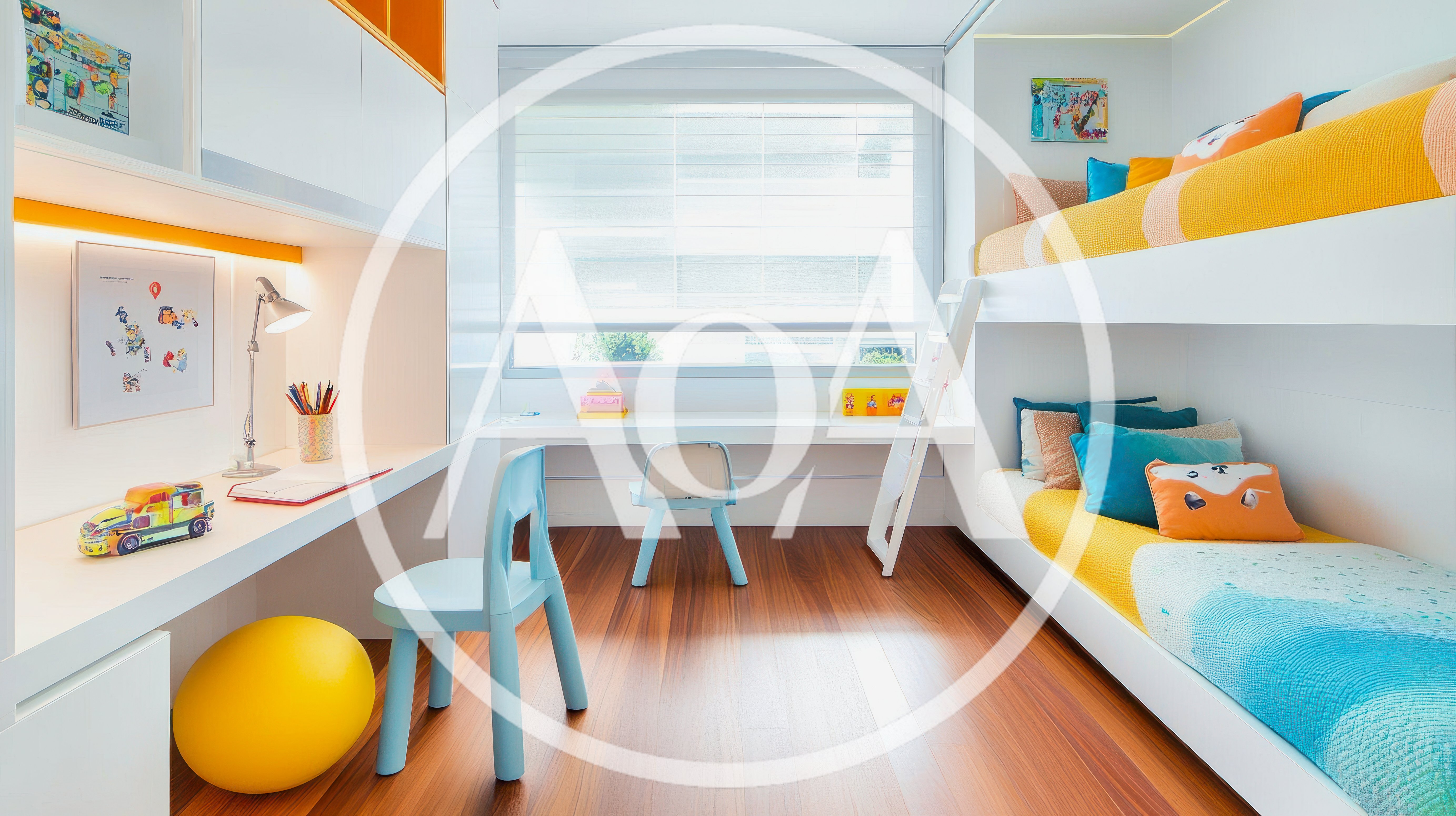Modern Children Bedroom With Bunk Beds And Study Area
