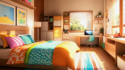 Modern Bedroom Interior With Bright Colorful Decor