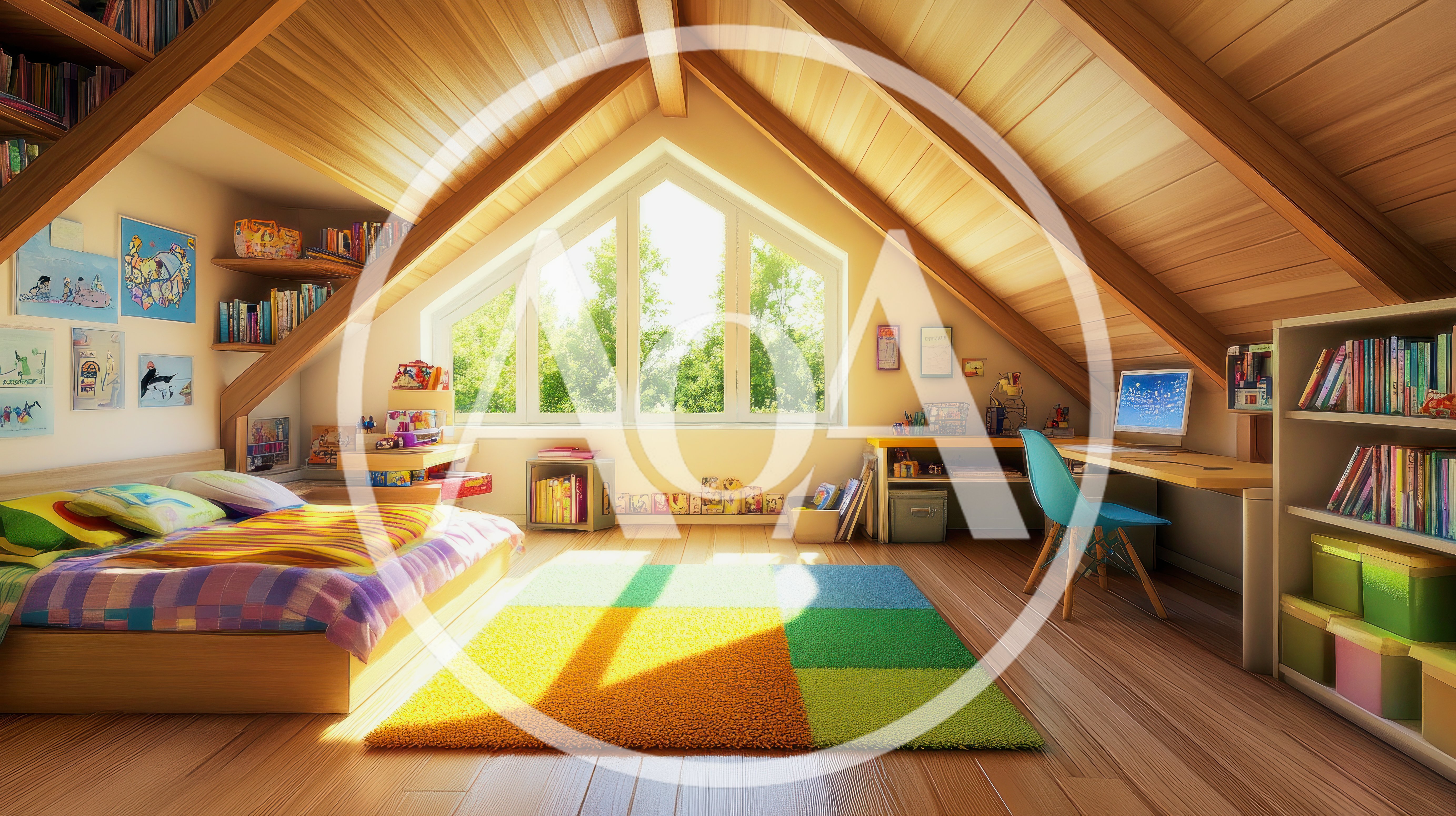 Cozy Attic Bedroom With Study Area And Bookshelves