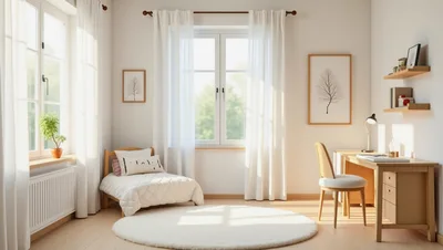 Bright Minimalist Bedroom With Desk And Daybed