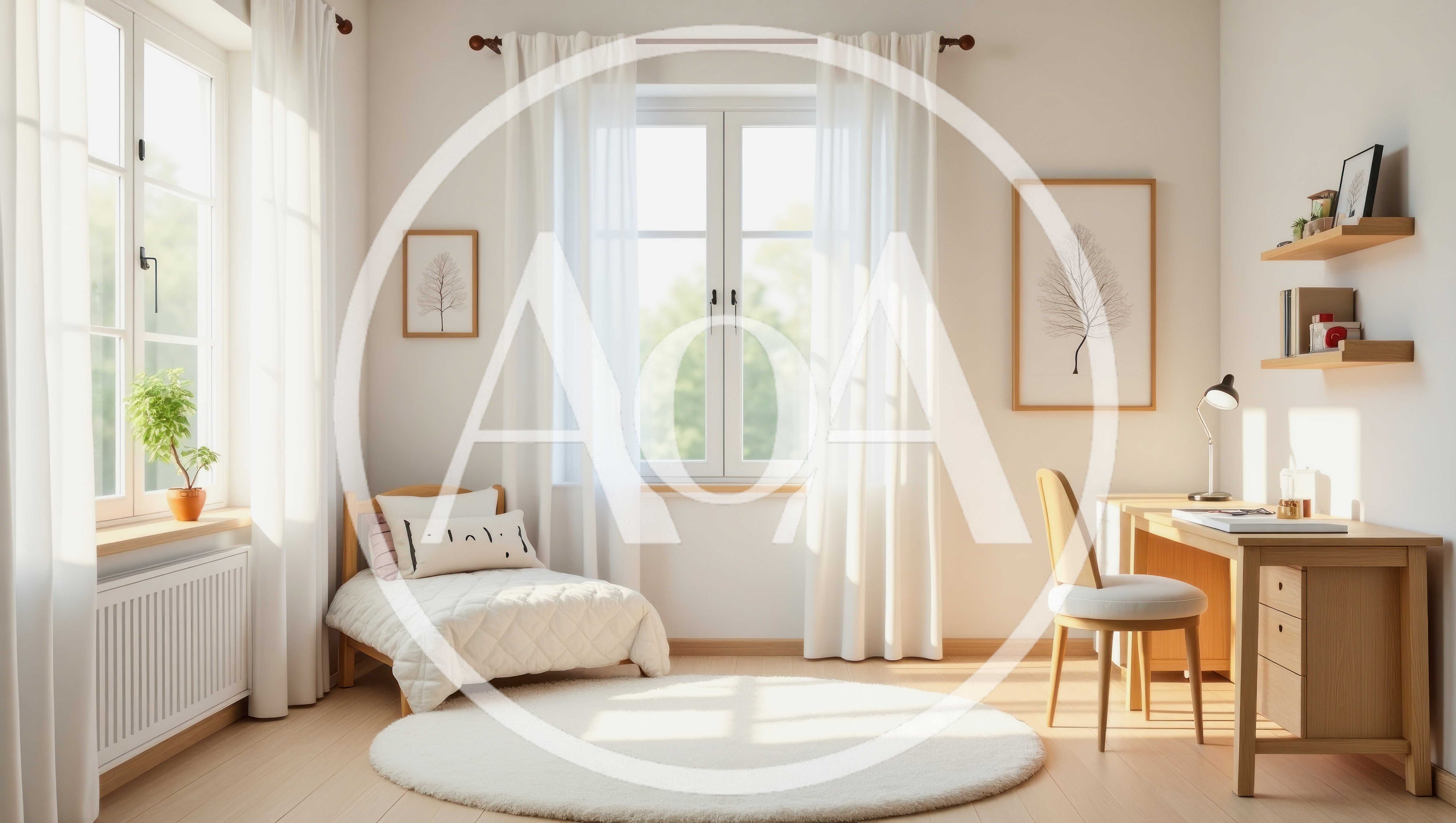 Bright Minimalist Bedroom With Desk And Daybed
