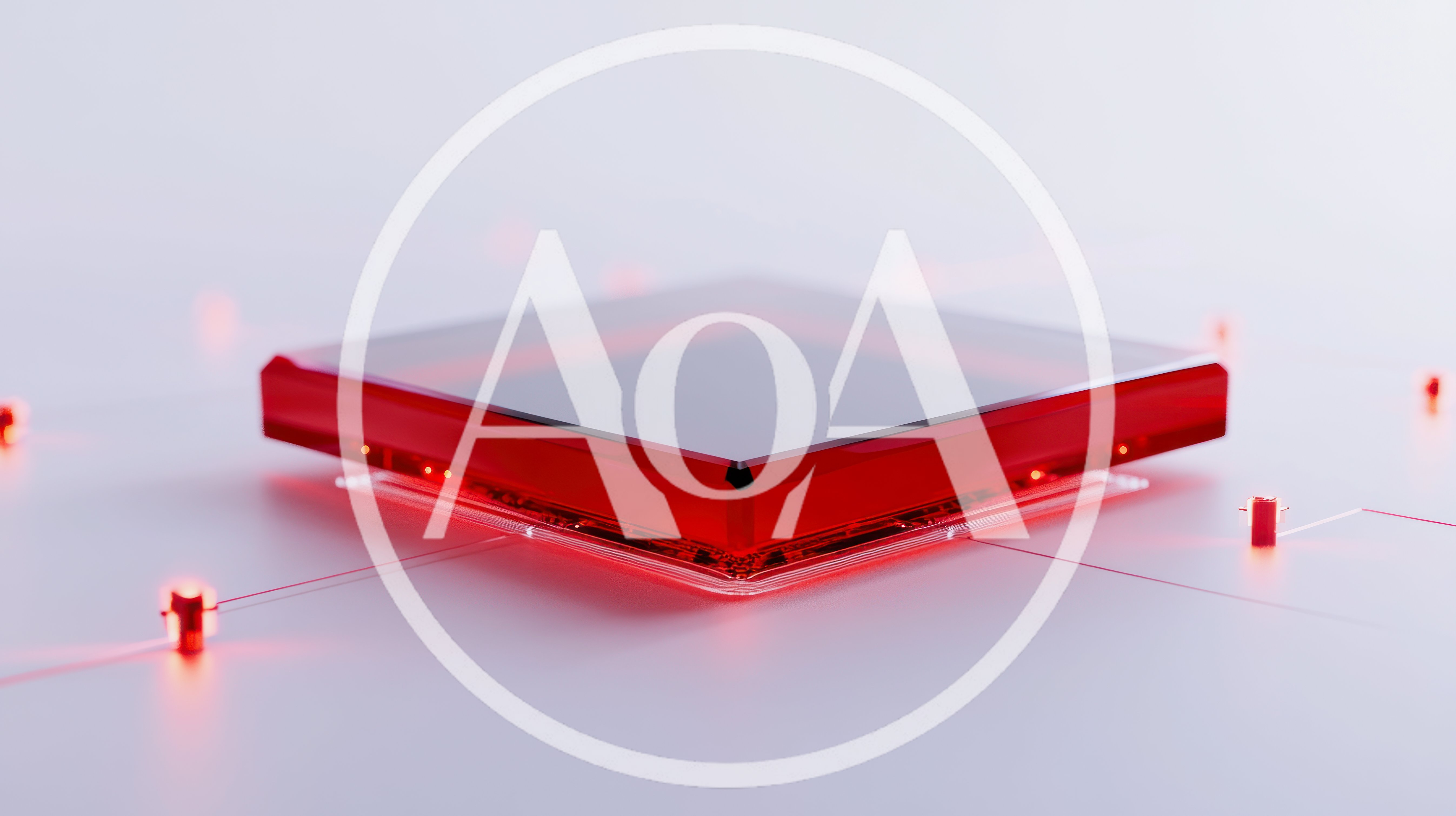 Red Glass Microchip Processor On A Digital Circuit Board