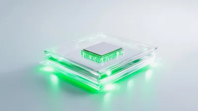 Futuristic Microchip Processor With Glowing Green Light