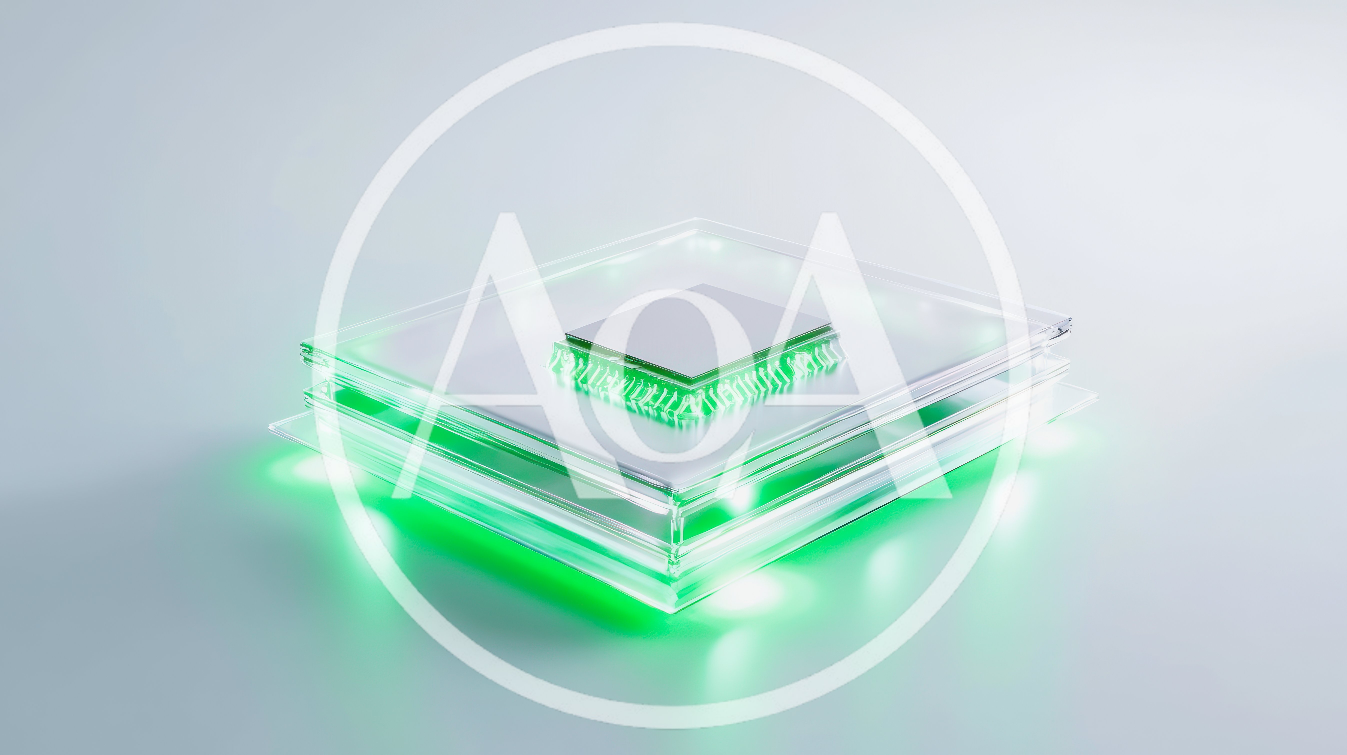 Futuristic Microchip Processor With Glowing Green Light