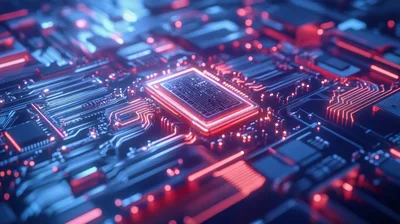 Futuristic Microchip Processor On A Glowing Circuit Board