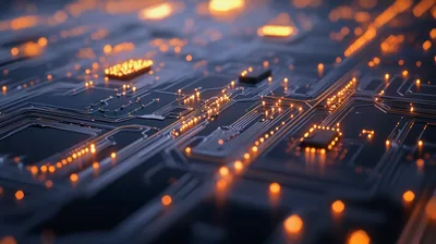 Abstract Digital Circuit Board With Glowing Data Streams