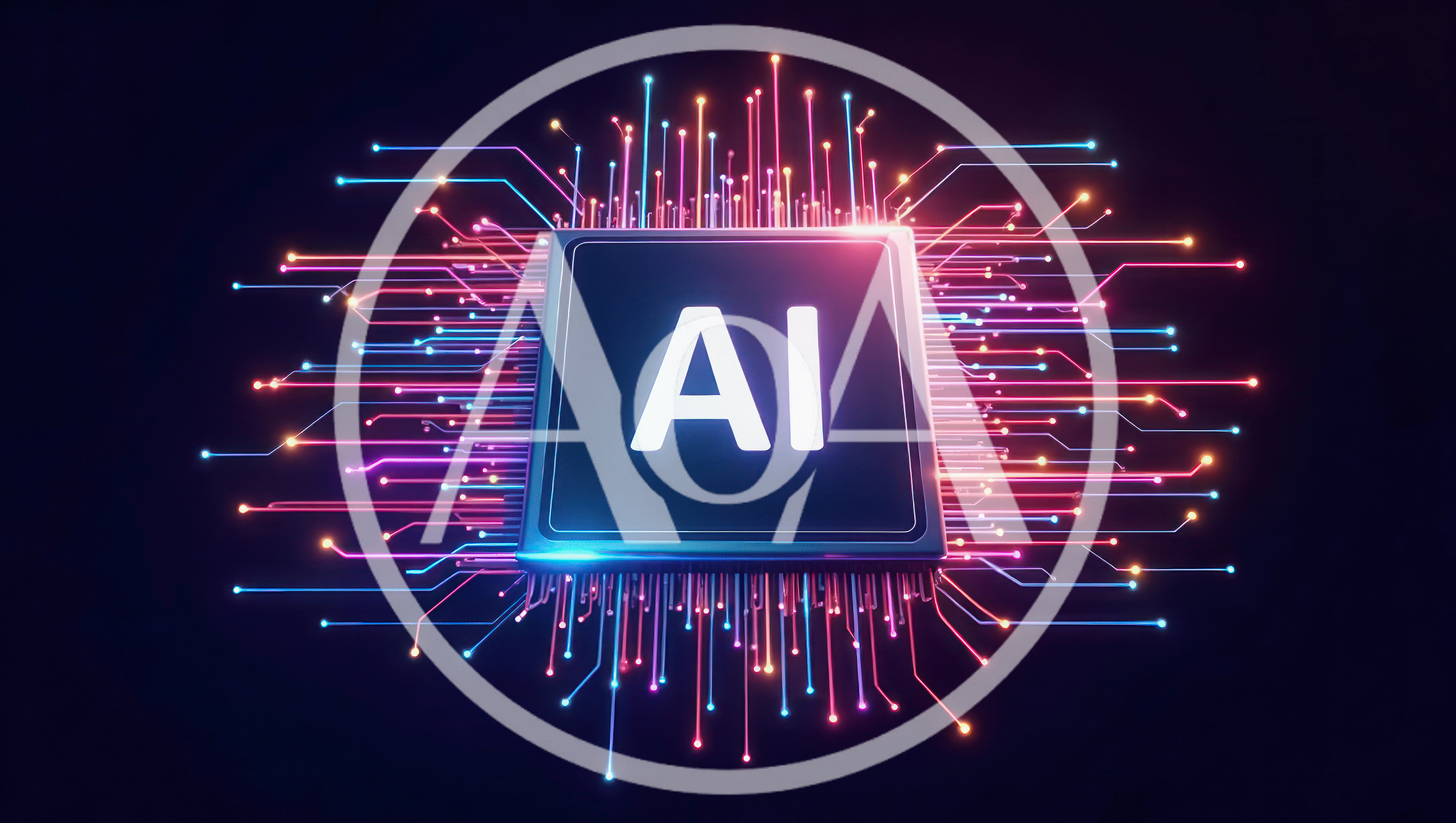 AI Processor Chip With Glowing Digital Data Connections