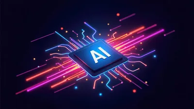 Digital AI Processor Chip With Glowing Neon Data Streams