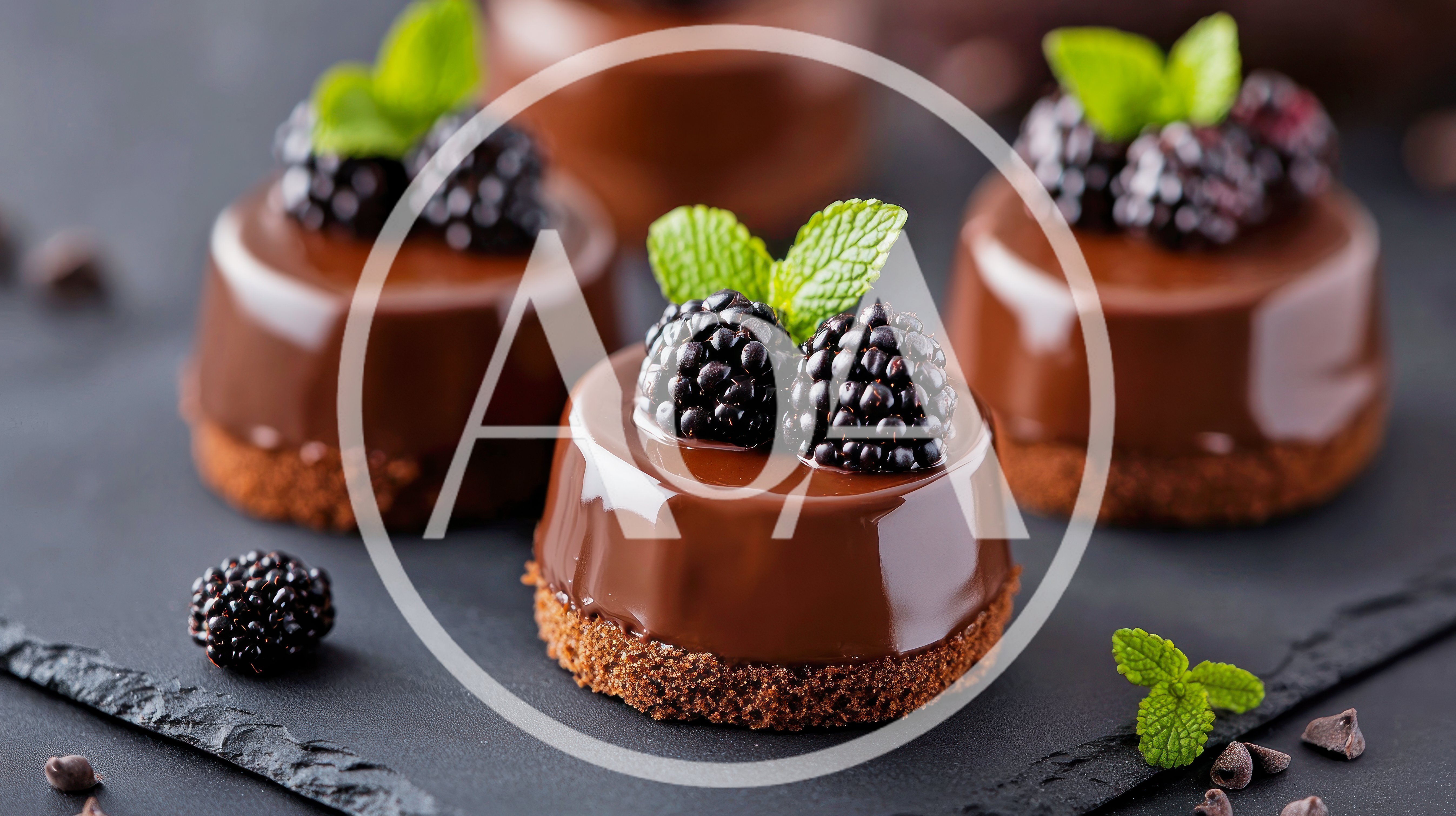 Gourmet Chocolate Glazed Mini Cakes With Blackberries