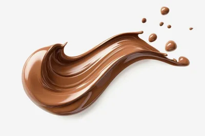 Liquid Chocolate Swirl With Droplets On White Background