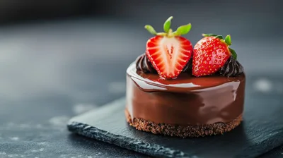 Gourmet Chocolate Mousse Cake Topped With Fresh Strawberries