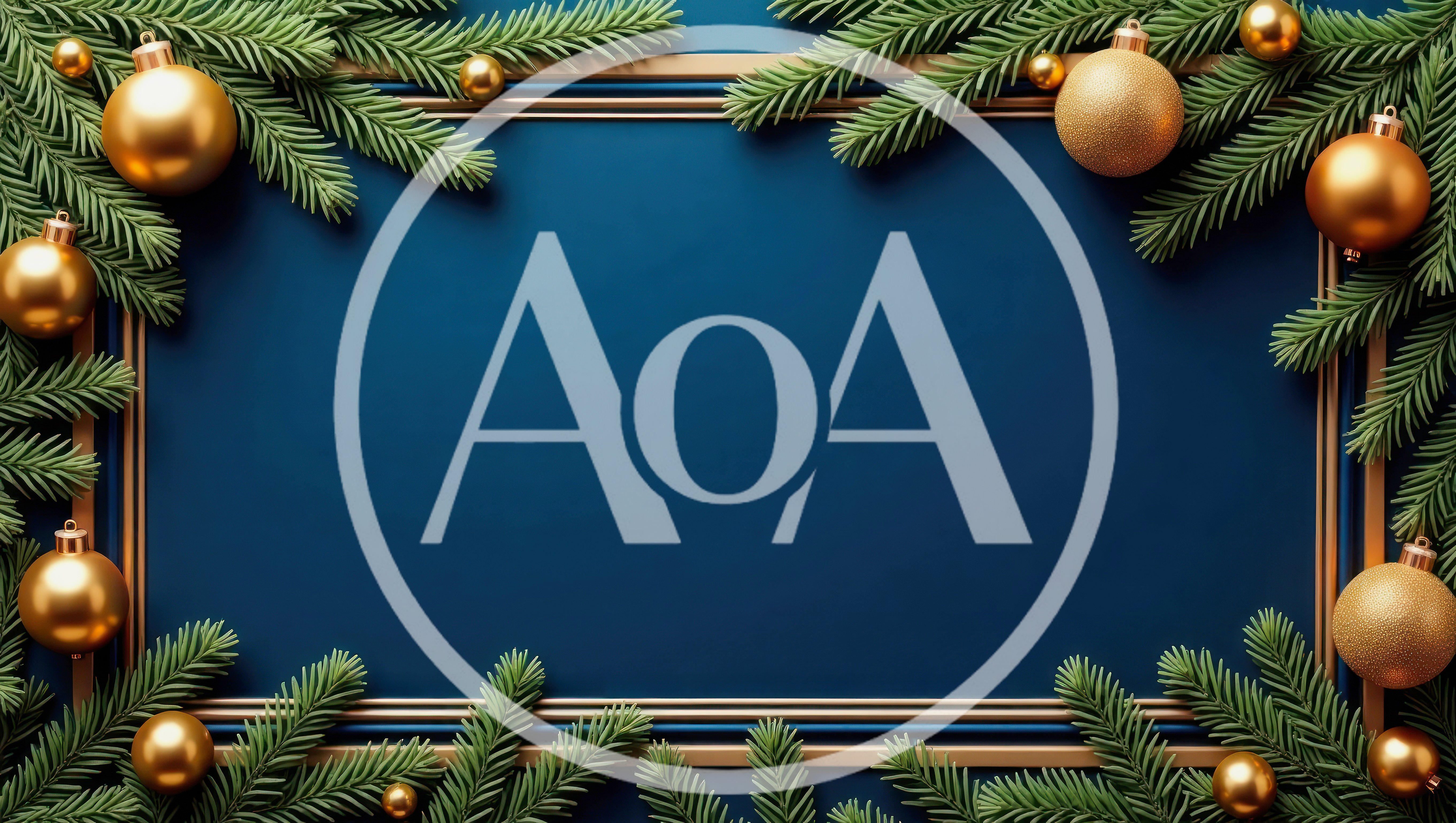Christmas Frame With Golden Ornaments And Pine Branches