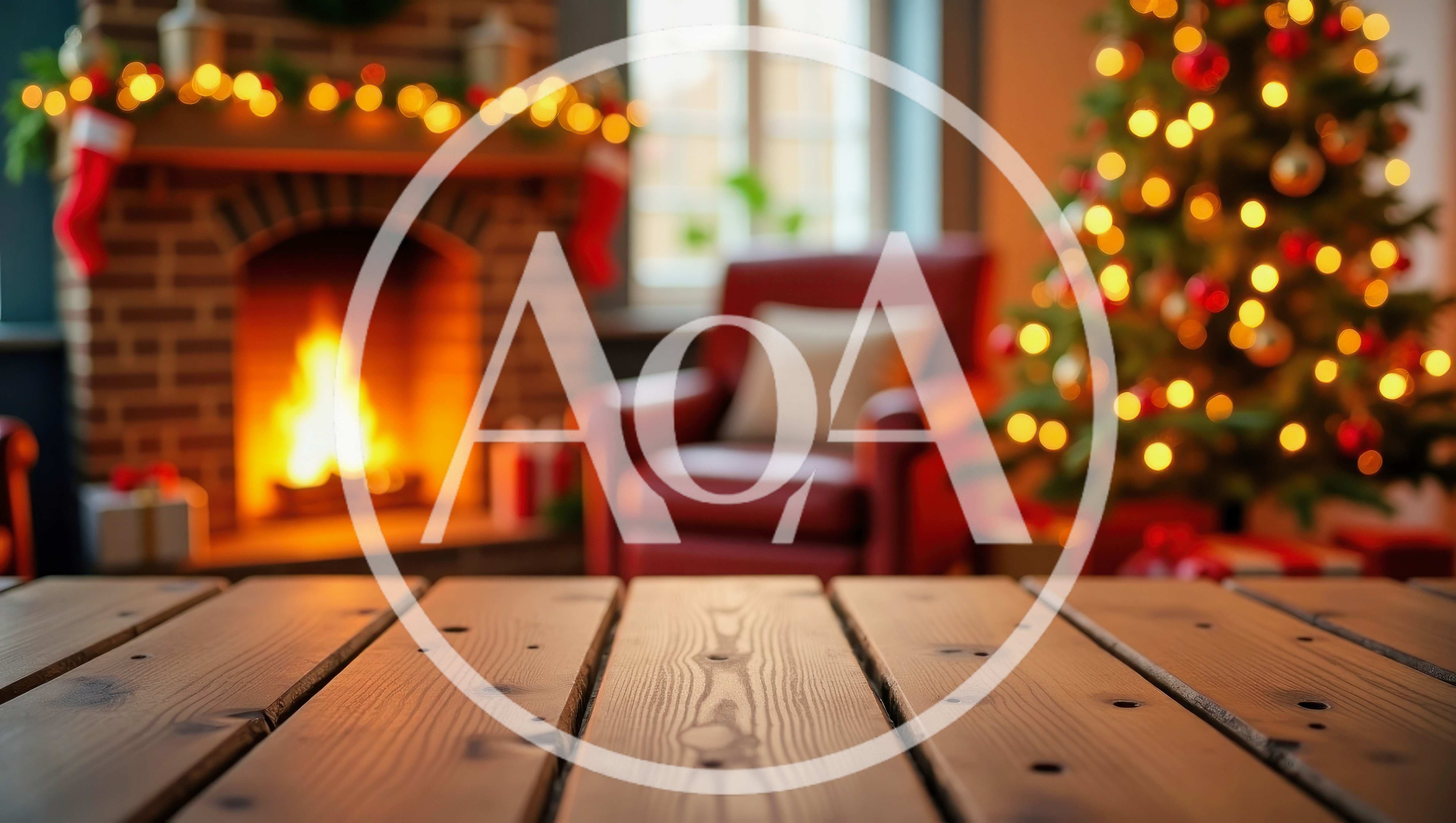 Empty Wooden Table In Cozy Christmas Living Room