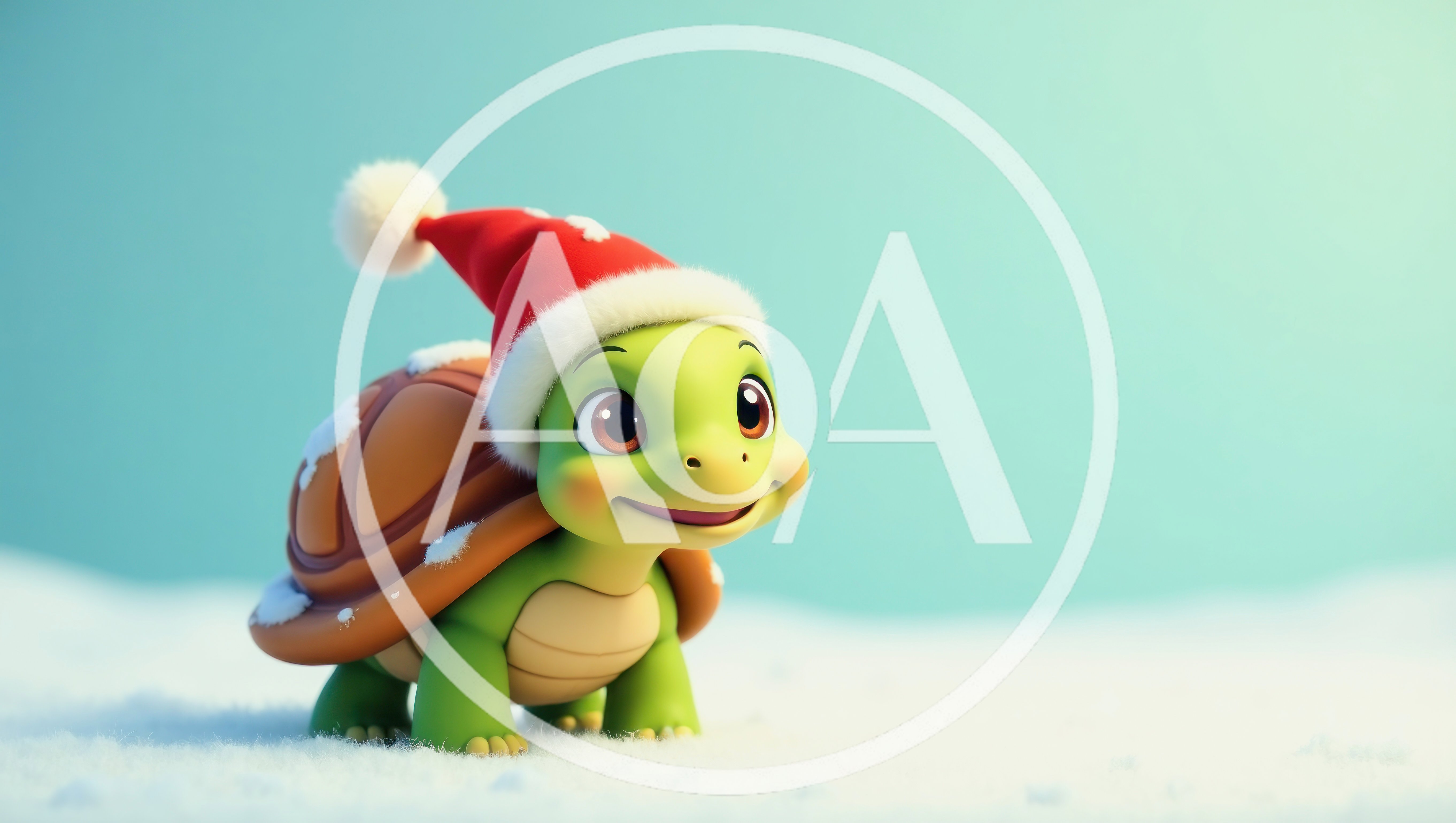 Cute Cartoon Turtle Wearing A Christmas Hat