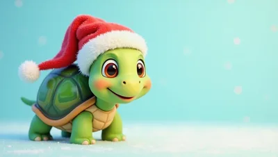 Cute Cartoon Turtle Wearing A Santa Hat