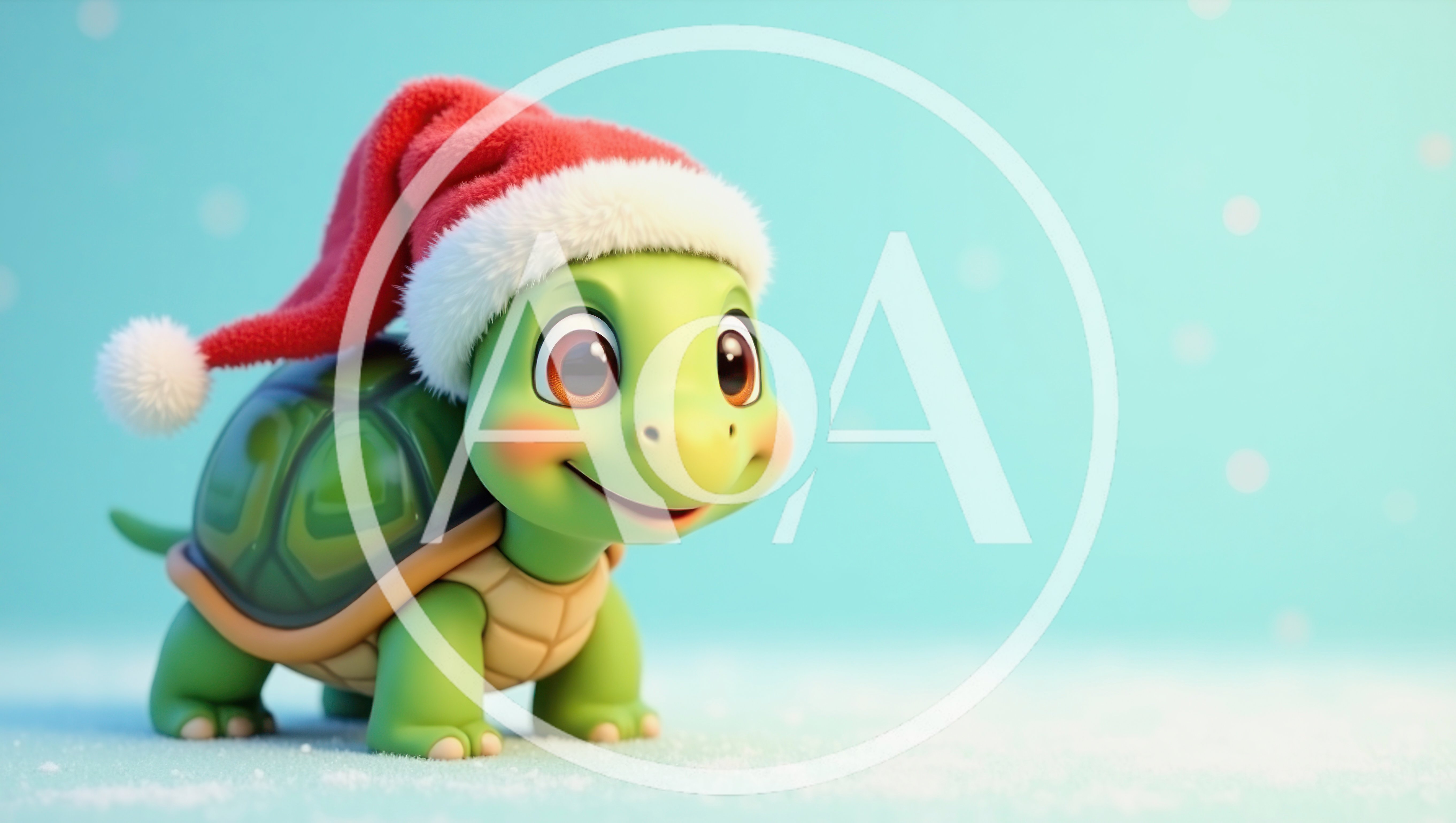 Cute Cartoon Turtle Wearing A Santa Hat
