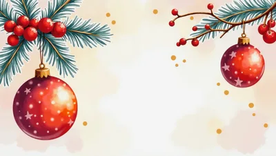 Christmas Ornaments Hanging From Pine Branches