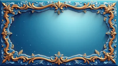 Ornate Gold Baroque Frame On Blue Background