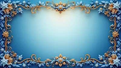 Elegant Blue And Gold Floral Decorative Frame