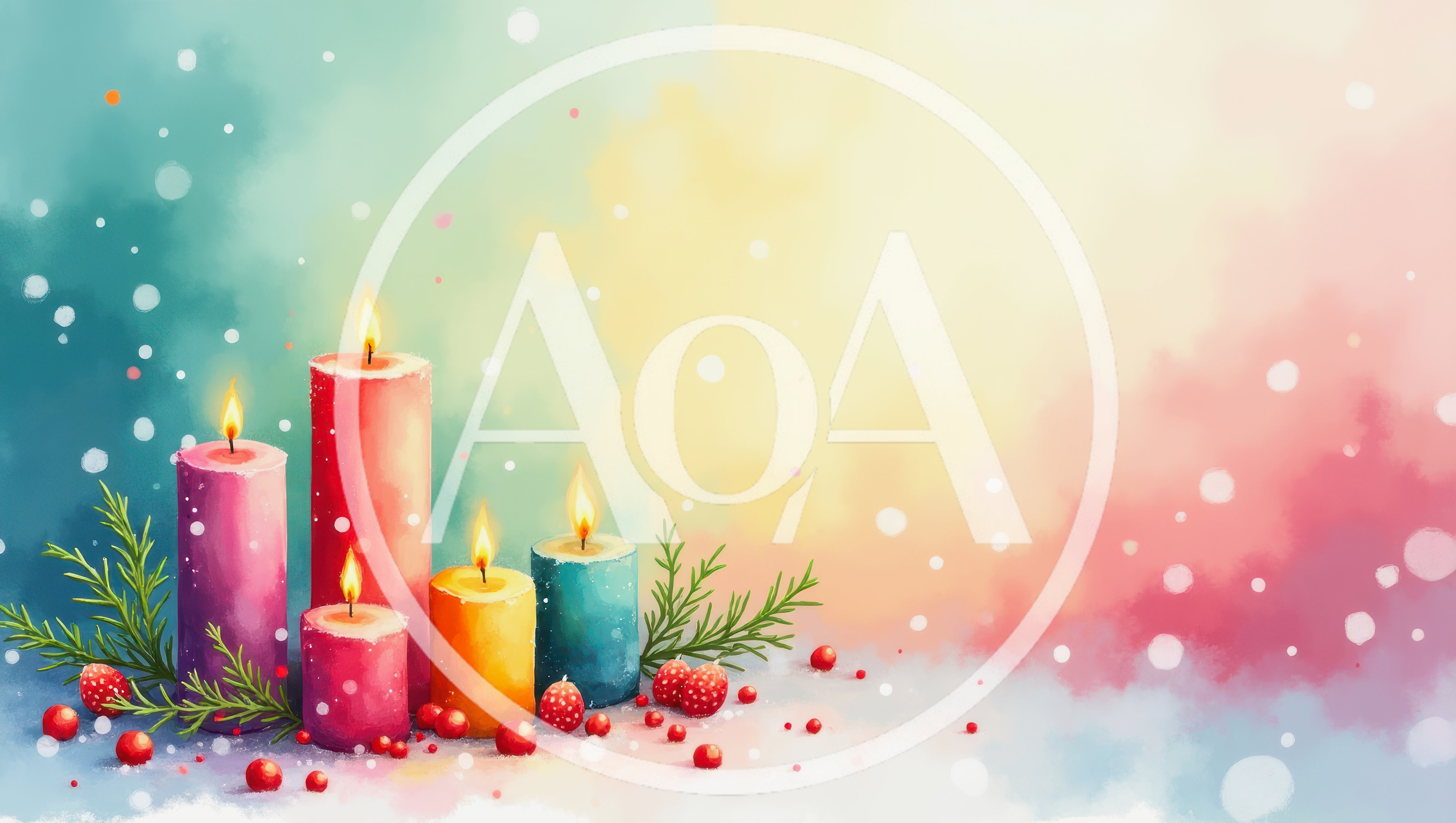 Four Colorful Christmas Candles With Pine Branches And Berries