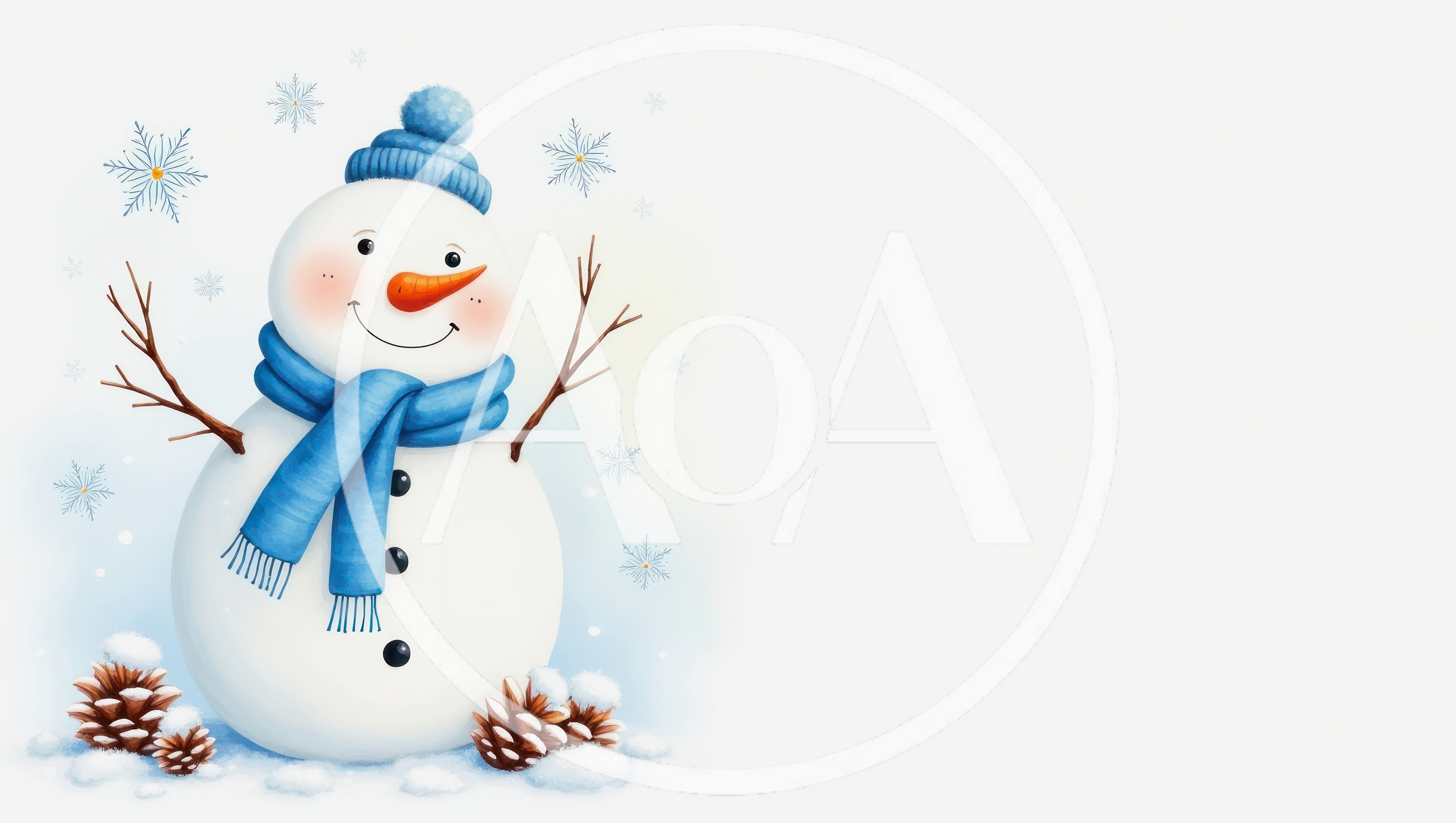 Cute Cartoon Snowman With Blue Scarf And Hat
