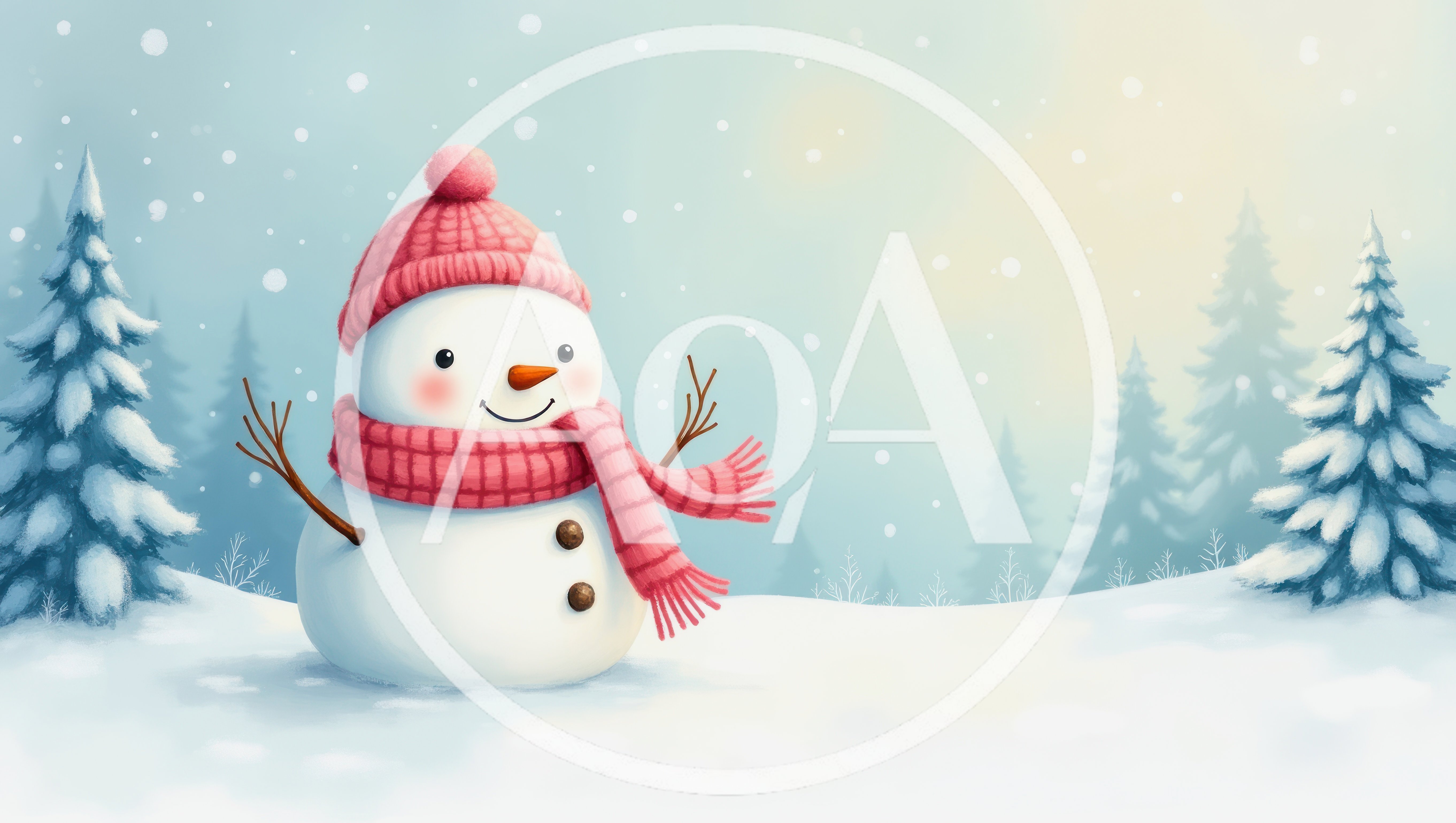 Cute Snowman Wearing A Pink Hat And Scarf